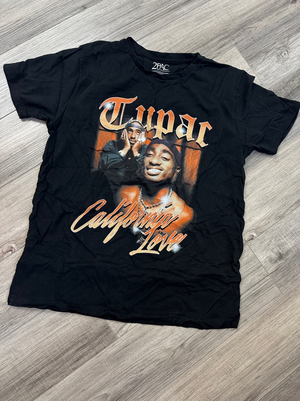 Bravado 2PAC Black Graphic Tee with Orange and Cream Print